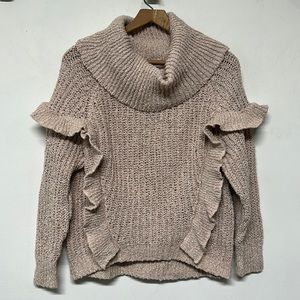 Express Pink Heather Ruffle Sweater Cowl Neck Pretty Date Girly